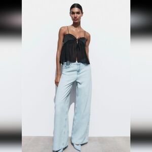 Zara Babydoll Strap Top Sheer Women's M Y2K